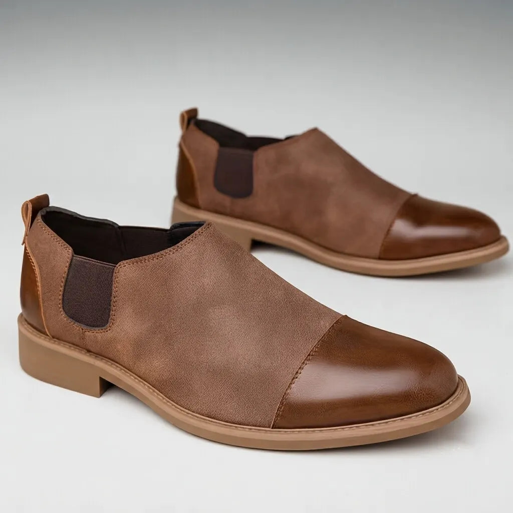 Men's Vintage Two Tone PU Leather Cap Toe Elastic Side Slip On Chelsea Ankle Boots
