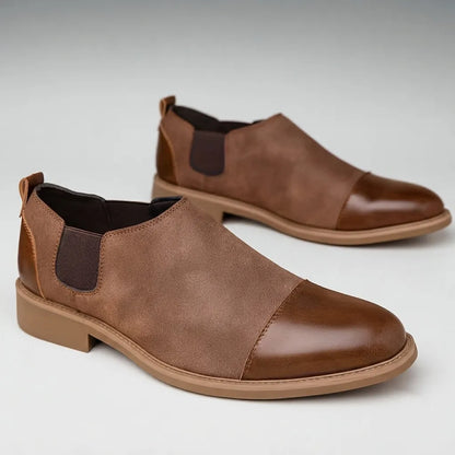 Men's Vintage Two Tone PU Leather Cap Toe Elastic Side Slip On Chelsea Ankle Boots