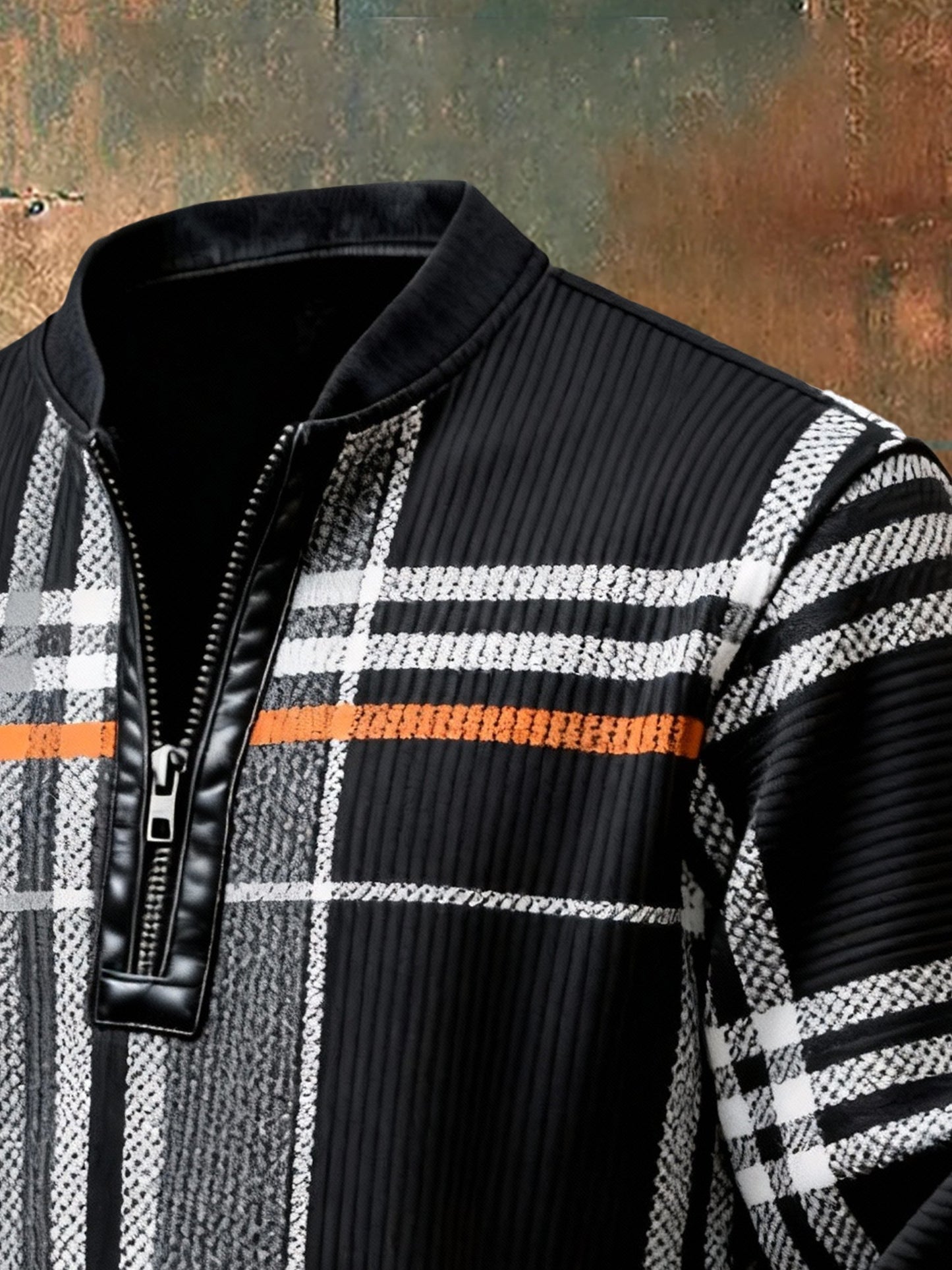 Men'S Casual Retro Contrast Color Half Zip Stand Collar Long Sleeve Sweatshirt
