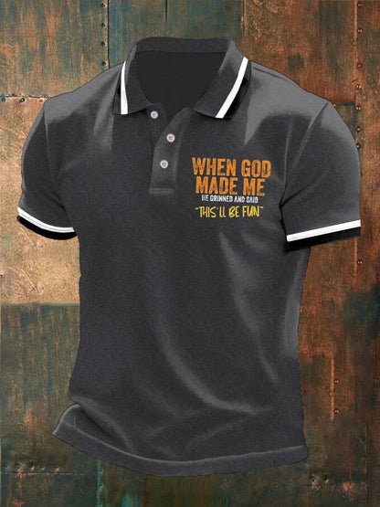 Men's Faith Printed Button Design Polo Shirt