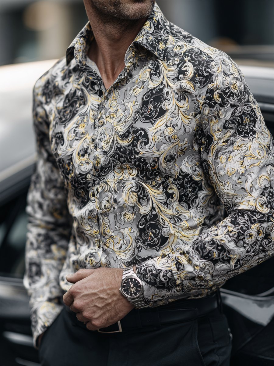 Men's Business Casual Baroque Long Sleeve Shirt