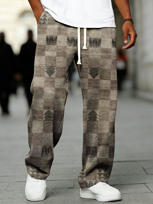 Men's Geometric Gradient Art Printed Waffle Casual Pants