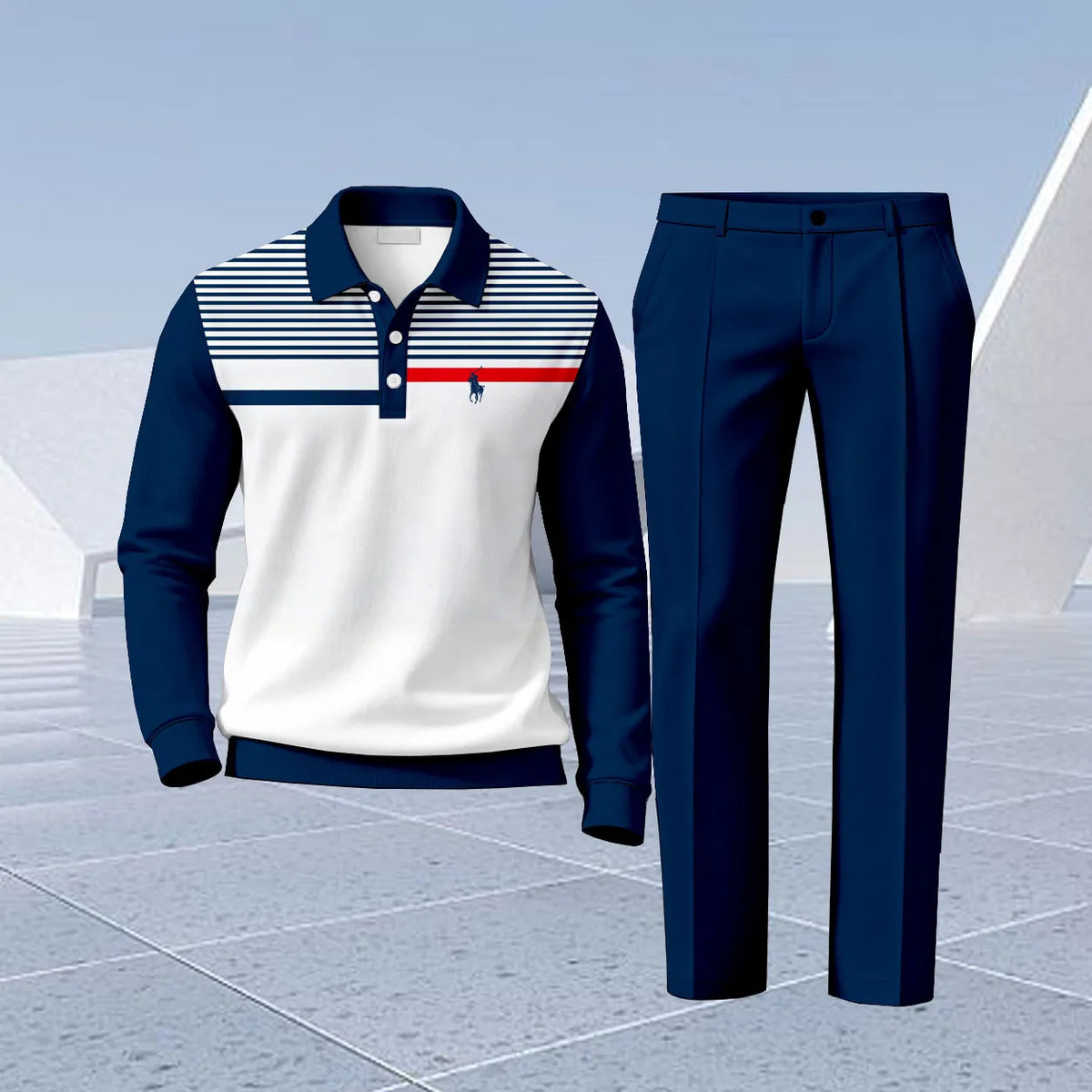Men's Printed Polo Shirt and Pants Set