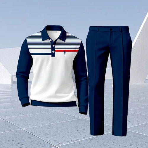 Men's Printed Polo Shirt and Pants Set
