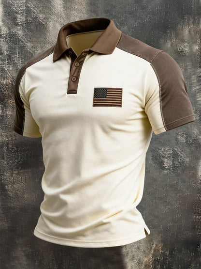 Men's Retro Patriot Color Block Polo Collar Short Sleeve