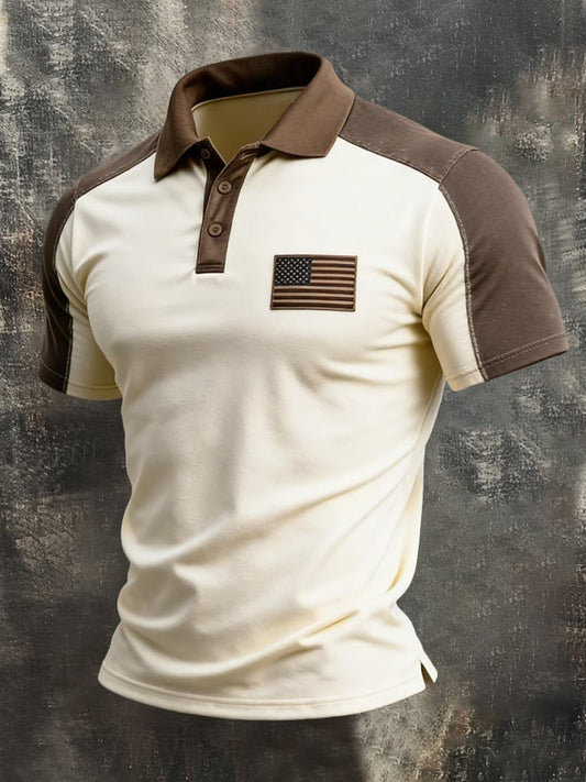 Men's Retro Patriot Color Block Polo Collar Short Sleeve