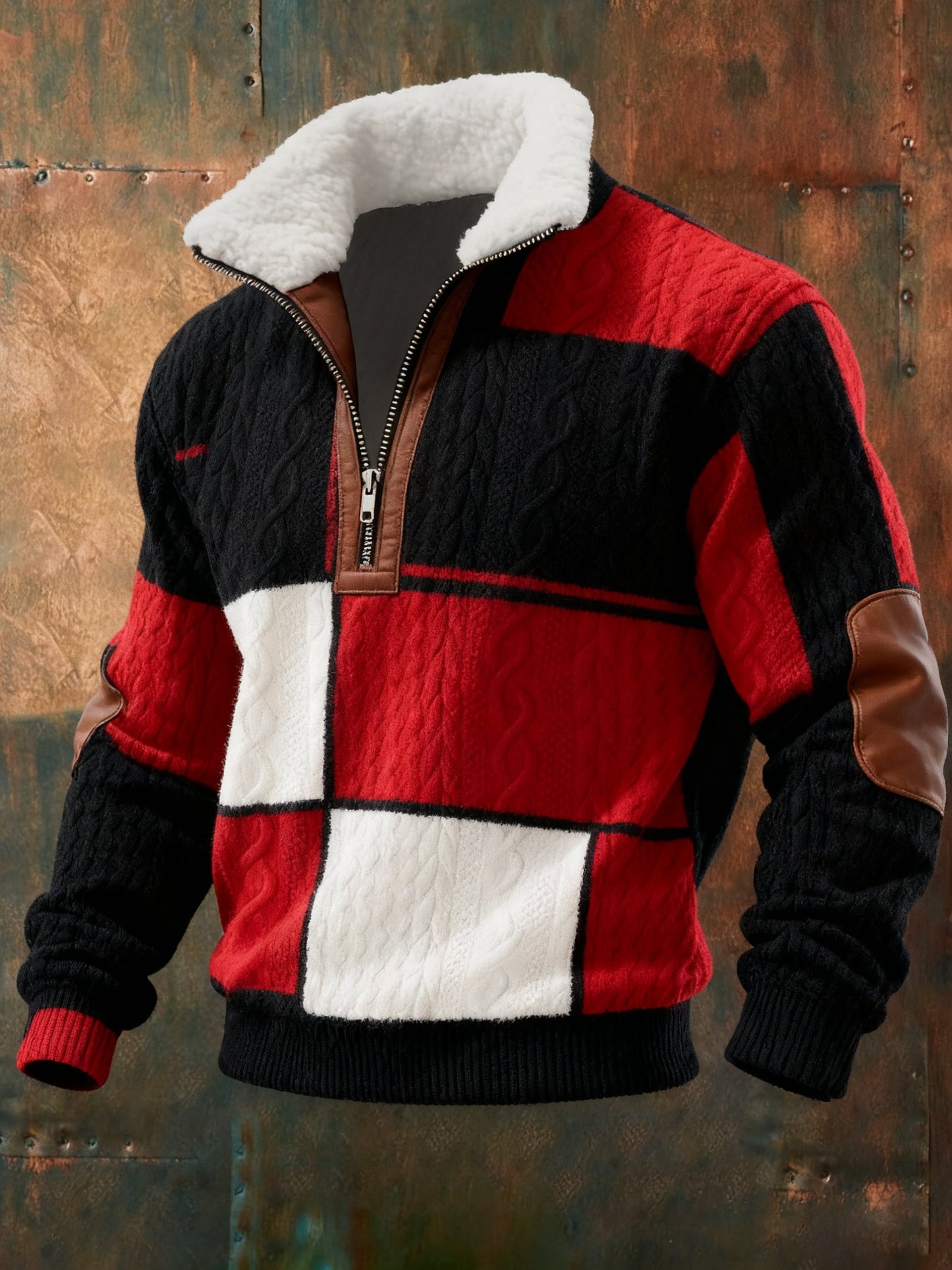 Men's Cable Textured Print Casual Sweatshirt