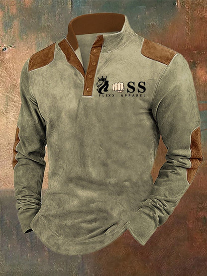 Men's Retro Letter Contrast Color Design Stand Collar Sweatshirt