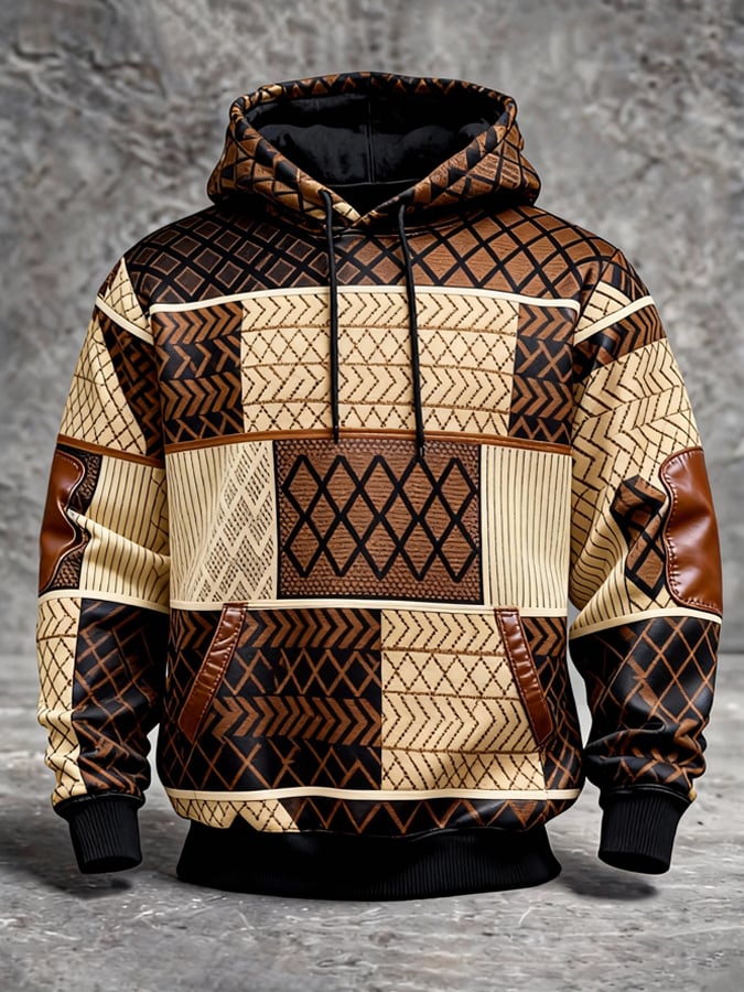 Men's Vintage Color-Block Hooded Sweatshirt