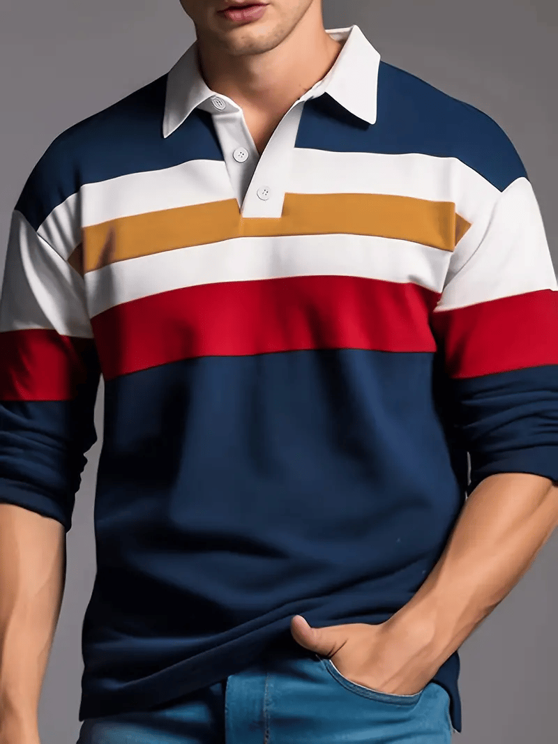 Men's Business Casual Striped Button Polo