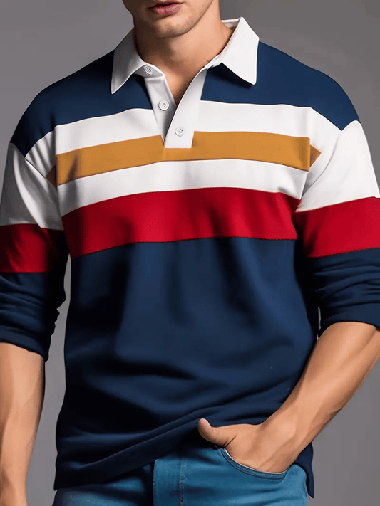 Men's Business Casual Striped Button Polo