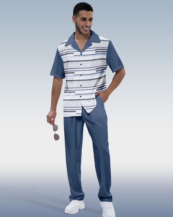 Rianmond Men's Color Block Print Short Sleeve Walking Suit 189