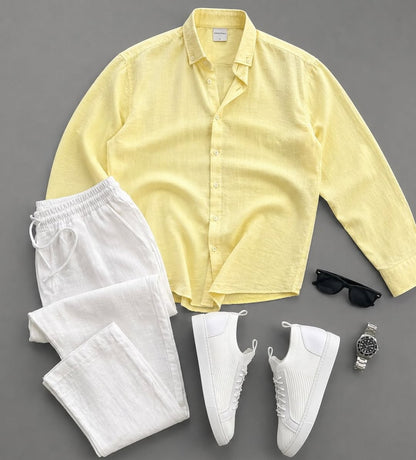 Men's Casual Long-Sleeve Shirt and Trousers Set