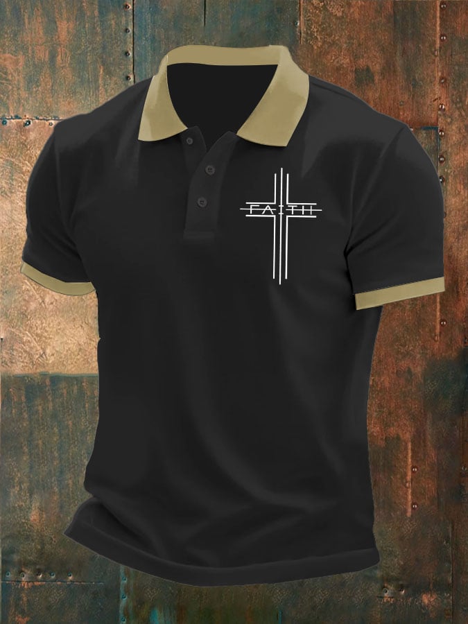 Men'S Faith Cross Print Polo Shirt