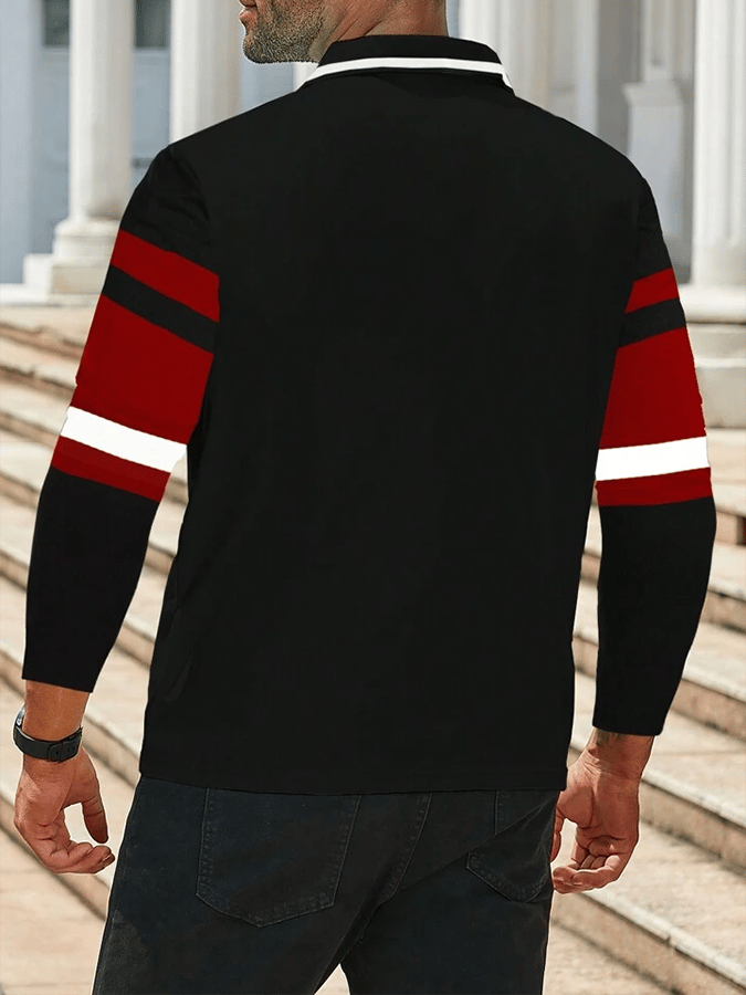 Men's Striped Business Casual Long Sleeve Polo Shirt