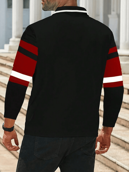 Men's Striped Business Casual Long Sleeve Polo Shirt