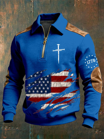 Men's vintage Faith Design Print Casual Zipper Sweatshirt-Fast Shipping