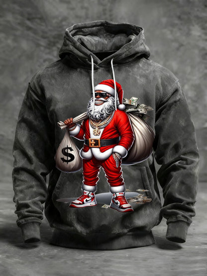 Men's African American Christmas Print Crew Neck Hooded Sweatshirt