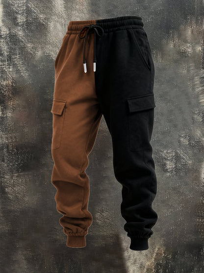 Men's Retro Stitching Contrast Color Hooded Casual Sweatshirt Suit