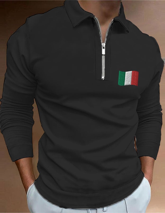 Men's "Italy" printed zip-up polo shirt