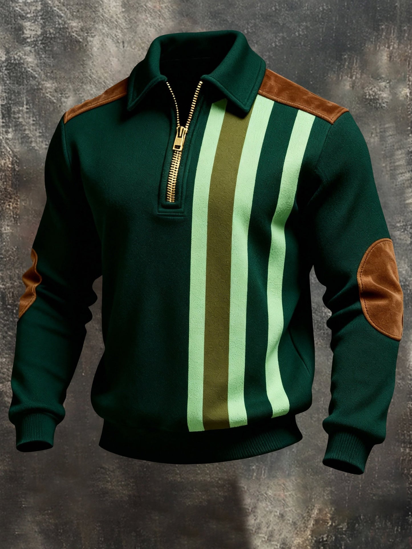 Men's Retro Color Block Print Color-Blocked Zip-Up Sweatshirt