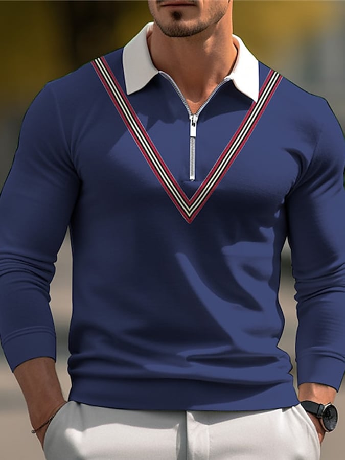 Fashion Print Print Lapel Pullover Long Sleeve Polo Shirt