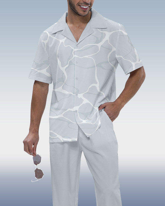 Rianmond Men's Ombre Print Short Sleeve Shirt Walking Set 377