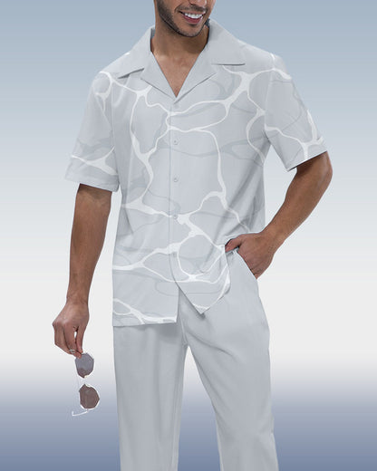 Rianmond Men's Ombre Print Short Sleeve Shirt Walking Set 377