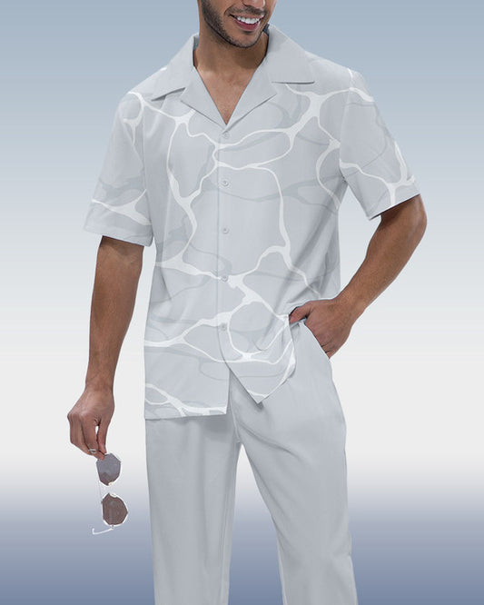 Rianmond Men's Ombre Print Short Sleeve Shirt Walking Set 377