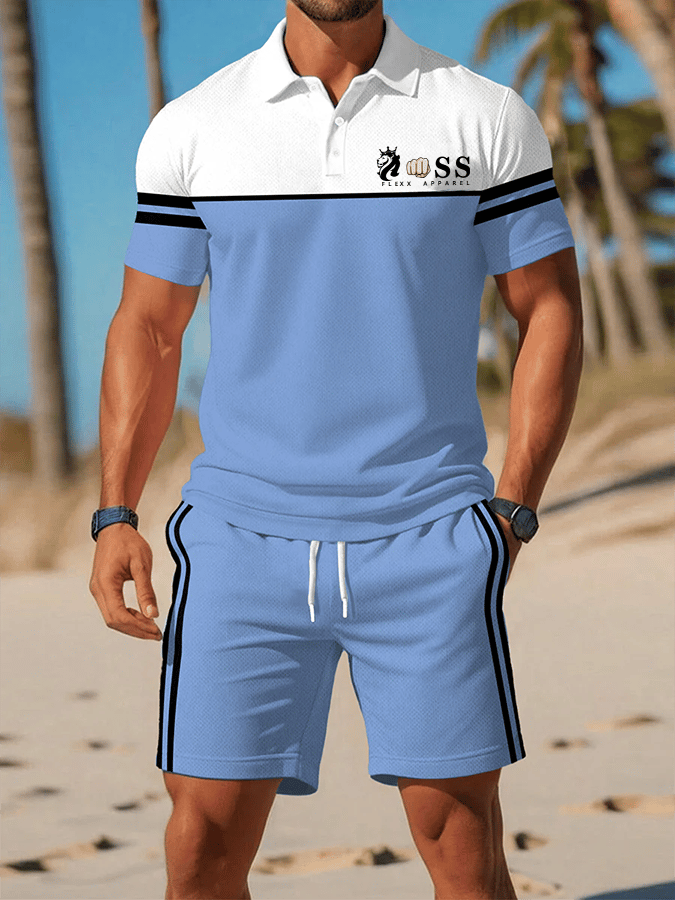 Men's Retro Letter Design Casual Business Short Sleeve Polo Shirt Suit