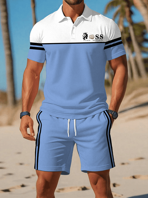 Men's Retro Letter Design Casual Business Short Sleeve Polo Shirt Suit