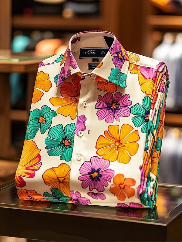 Men's Luxury Floral Print Business Short Sleeve Shirt