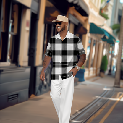 Men's Gorgeous Color Block Short Sleeve Shirt Walking Suit 1175