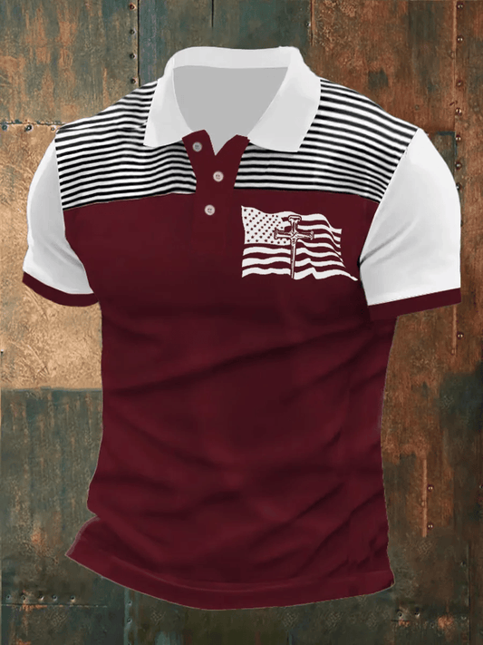 Men'S Retro American Flag Cross Faith Casual Polo