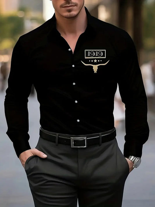 Men's Street Style Business Casual Printed Long Sleeve Shirt