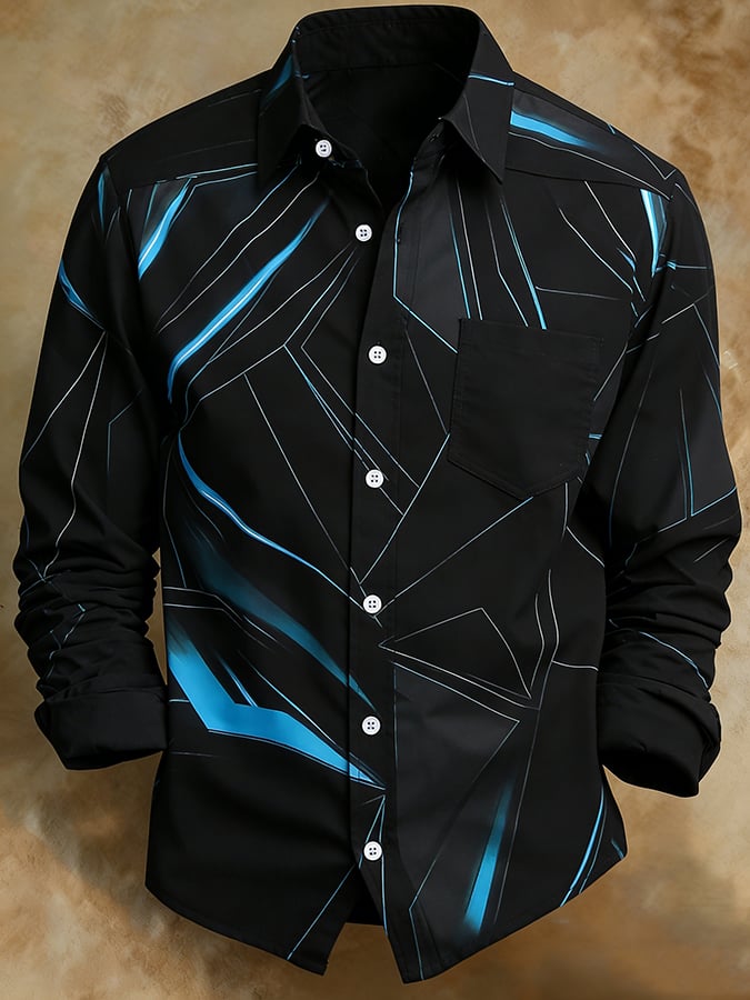 Men's Retro Abstract Art Print Comfortable Business Style Shirt