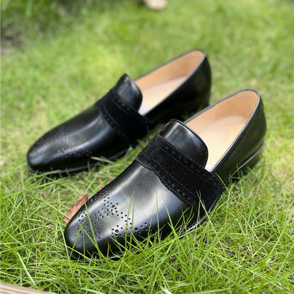 Business Casual Patchwork Flat Bottom Top Layer Cowhide Men'S Leather Shoes