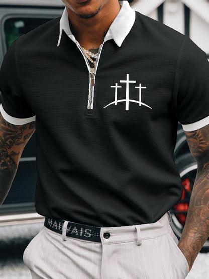 Men's Faith Cross Printed Casual Polo Shirt