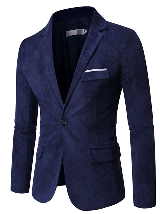 Men's Business Casual Fit One Button Corduroy Blazer