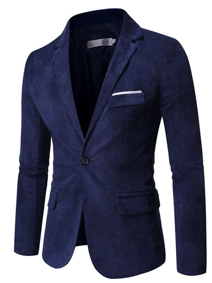 Men's Business Casual Fit One Button Corduroy Blazer