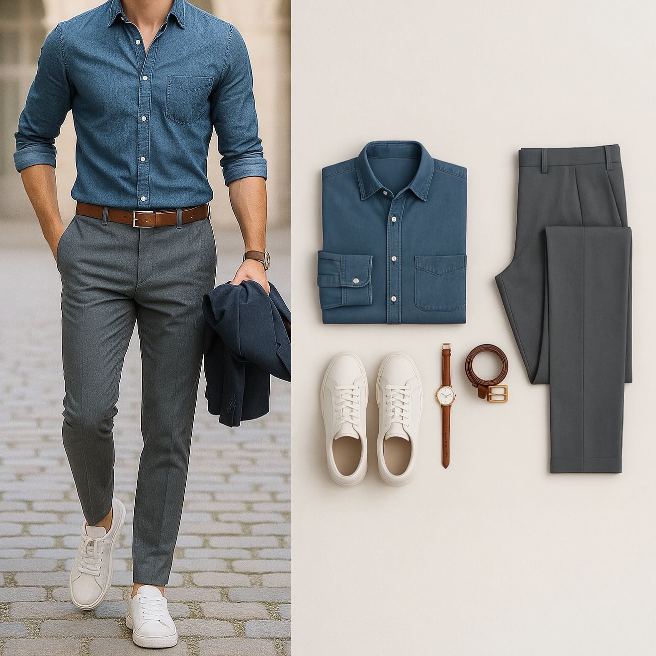 Men's Business Casual Shirt And Trousers Two-Piece Set