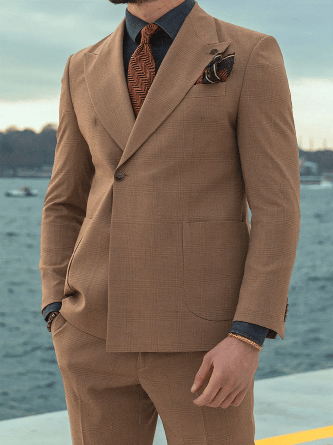 Men's Retro Single Breasted Plaid Gentleman Business Suit Jacket