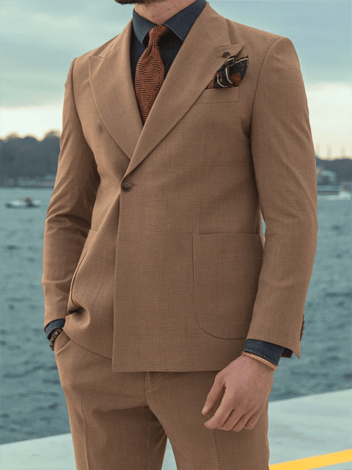 Men's Retro Single Breasted Plaid Gentleman Business Suit Jacket