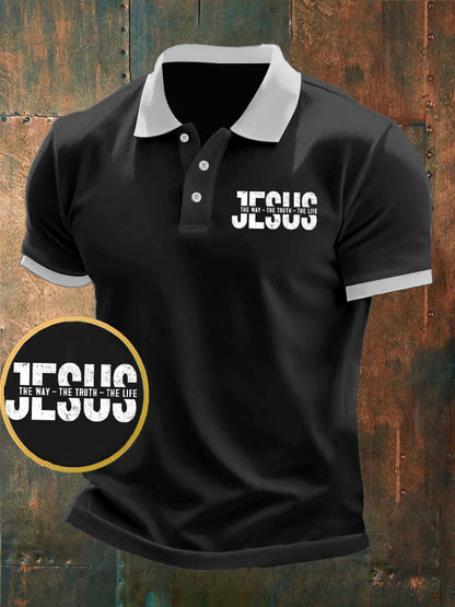 Men's Jesus The Way The Truth The Life Printed Casual Polo Shirt