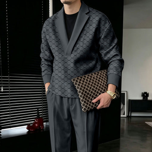 Men's Dark Gray V-Neck Sweatshirt and Pants Set