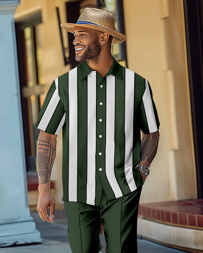 Men's Retro Colorblock Short Sleeve Shirt Walking Suit 1159