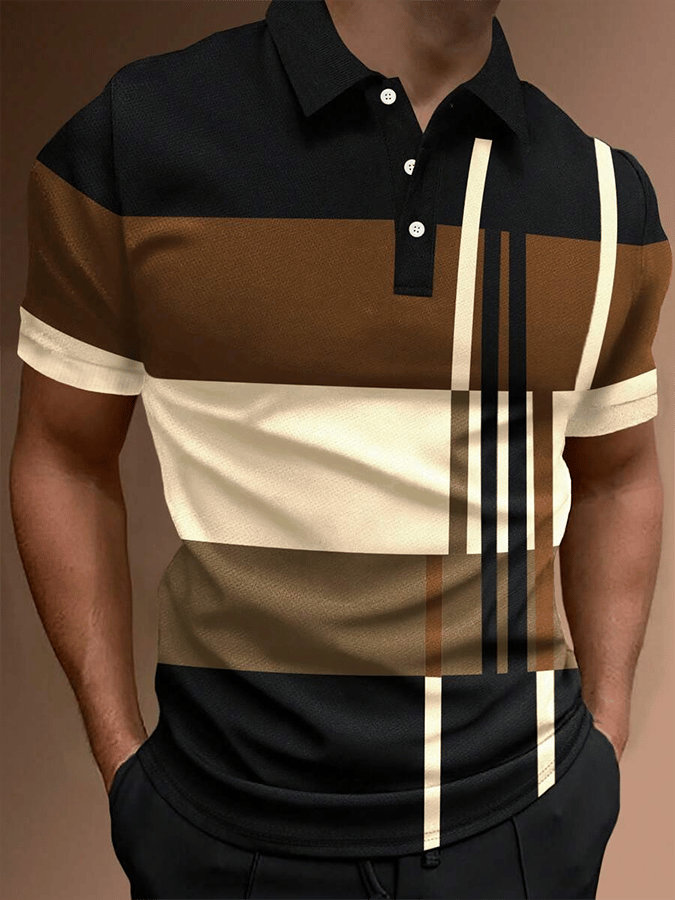 Men's Retro Contrast Design Button Short Sleeve Casual Polo Shirt