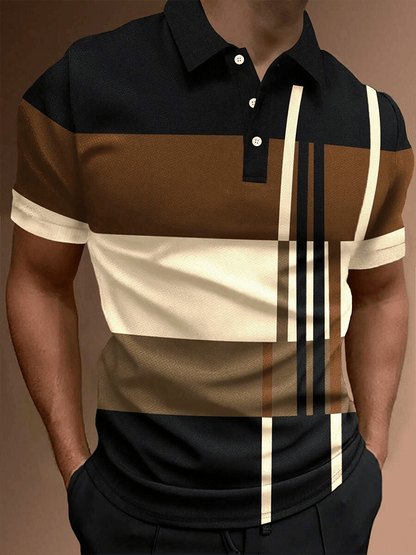 Men's Retro Contrast Design Button Short Sleeve Casual Polo Shirt