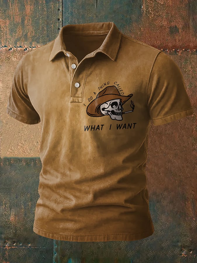 Men's Western Retro Print Polo Shirt