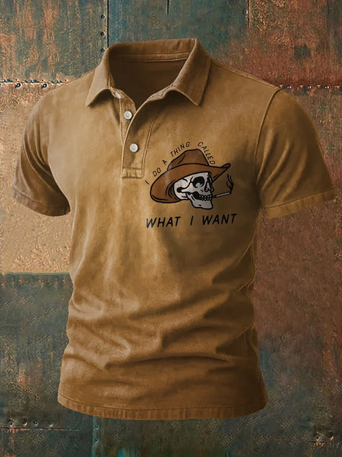 Men's Western Retro Print Polo Shirt